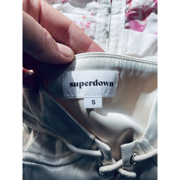 Superdown Revolve Corset Top S Small Cropped Satin Lace-Up Beige - Picture 2 of 5